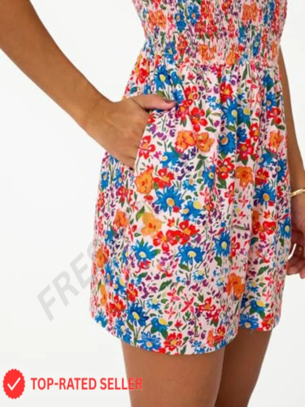 Floral Square Neck Romper Sleeveless Lightweight Polyester Spandex Beach